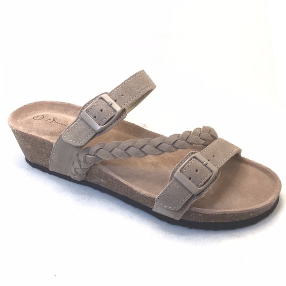 Jessica Carlyle Womens LILO Taupe Leather Braided Strap Wedge Sandal Slide 11 - Picture 1 of 10
